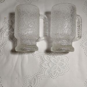 Vintage Indiana glass crystal ice tree bark mug set (2)